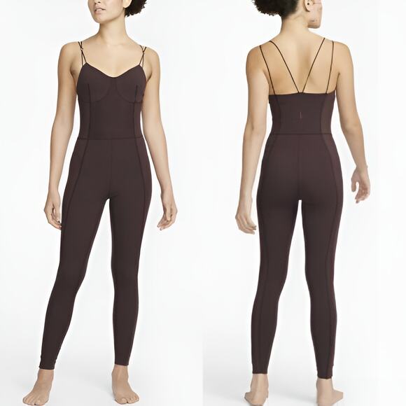 Nike Womens Luxe Dri-Fit 7/8 Matte Active Yoga Jumpsuit Size XXL Chocolate Brown - Picture 1 of 8